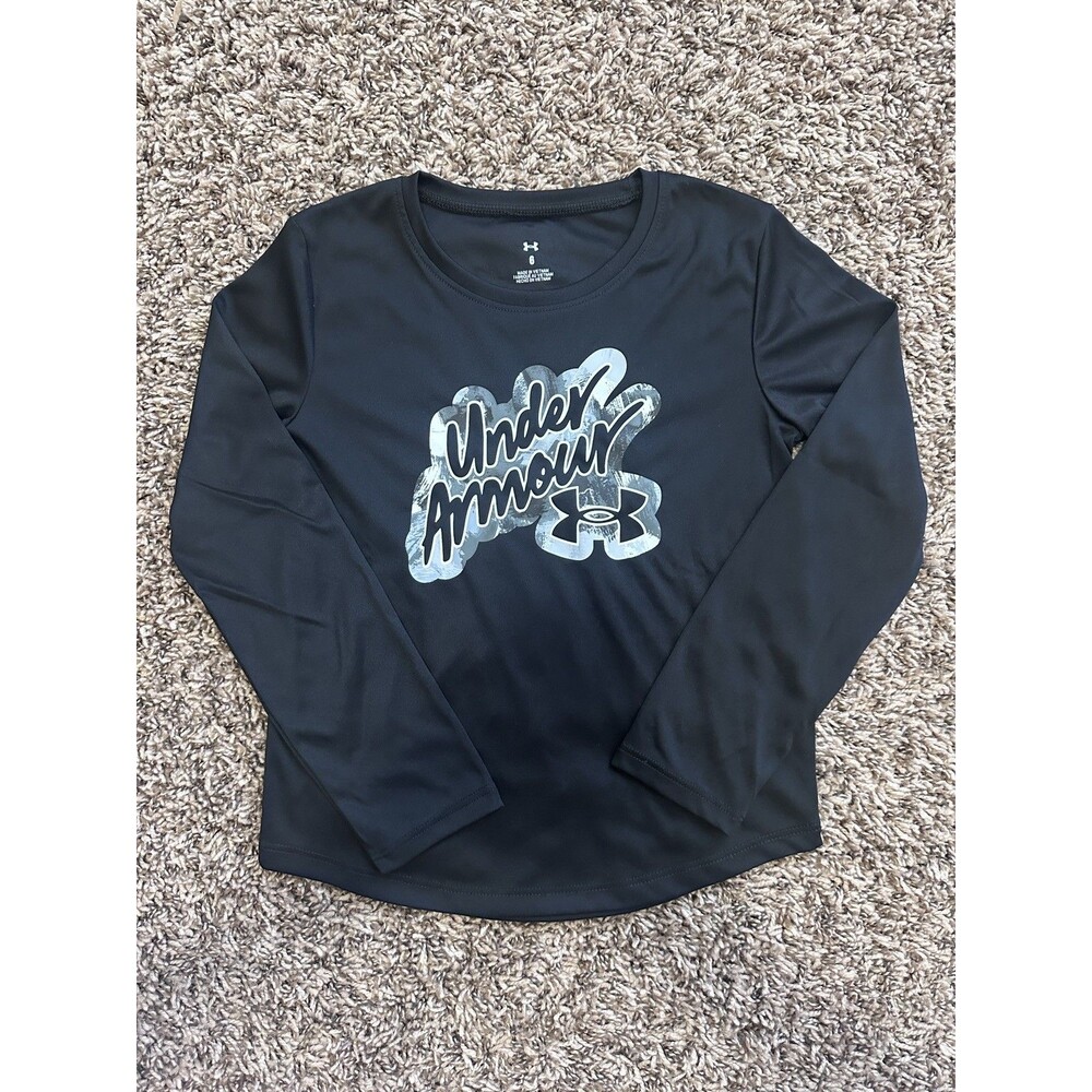 Under Armour Black Big Logo Long Sleeve Active Tee Size 6